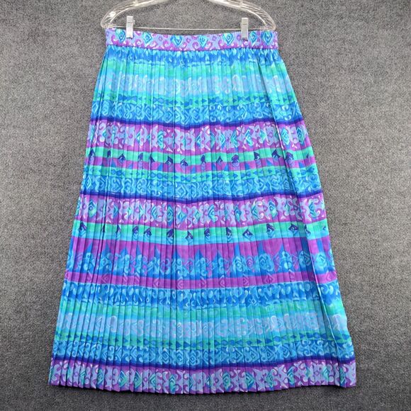 I.B Diffusion Women's A-Line Midi Skirt 14 Blue Purple Pleated Pull On Polyester - Picture 2 of 11